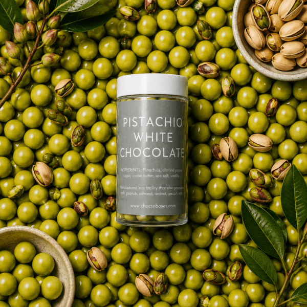 Pistachio White Chocolate Dragees · 120g
