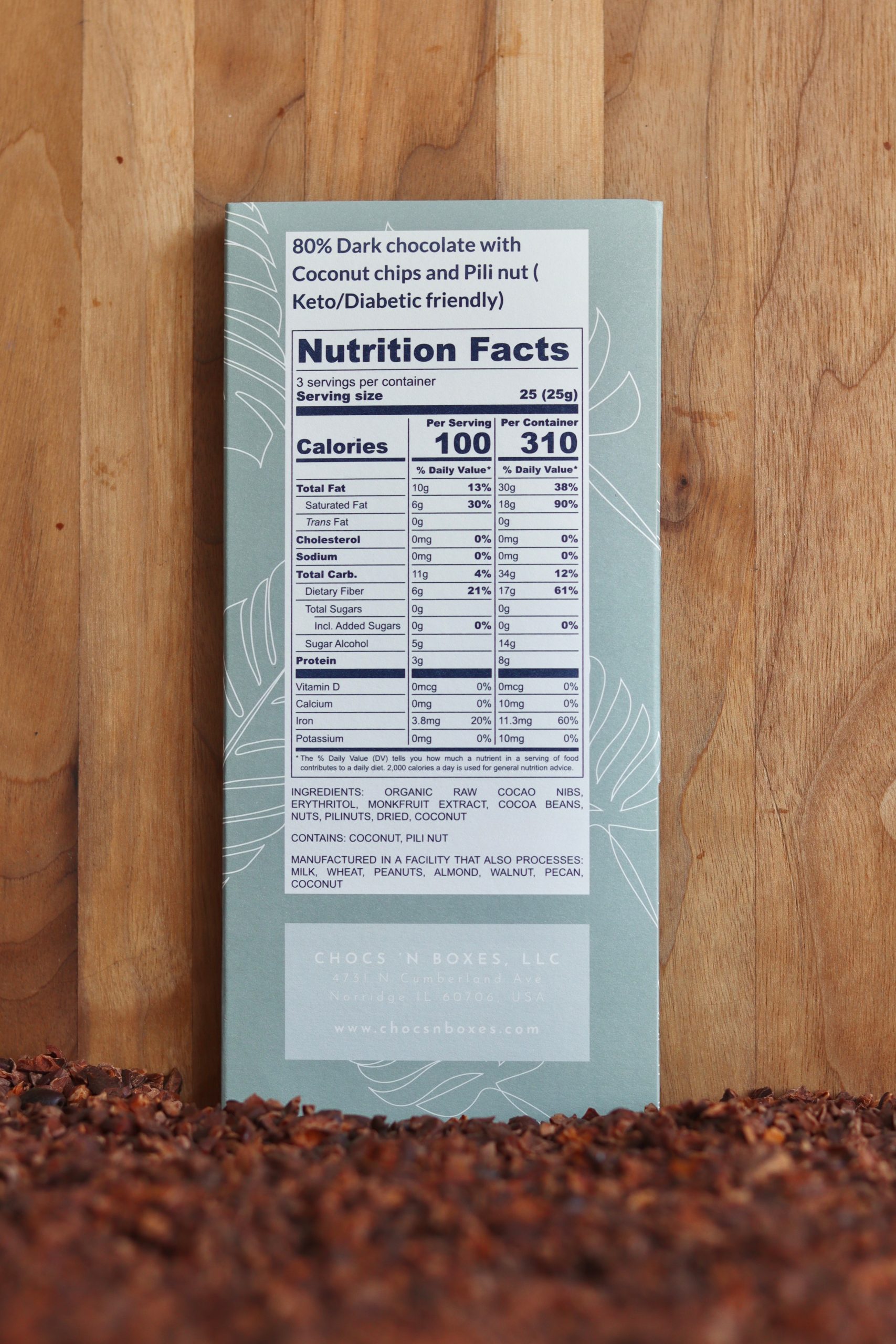 80% Dark Chocolate with Coconut Chips and Pili Nut (KETO/Diabetic-friendly) - Image 3
