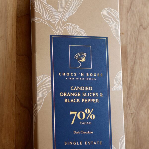 CANDIED ORANGE SLICES & PEPPERS - 70% Dark Chocolate · 85g